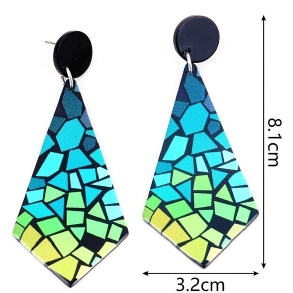 Colorful Mosaic Gradient Ombré Acrylic Resin Drop Dangle Earrings NWT - Picture 2 of 4